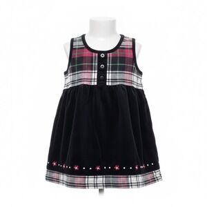 Hanna Andersson Plaid Holiday Dress Velvet Trim Festive Girls 6 - 12 Months